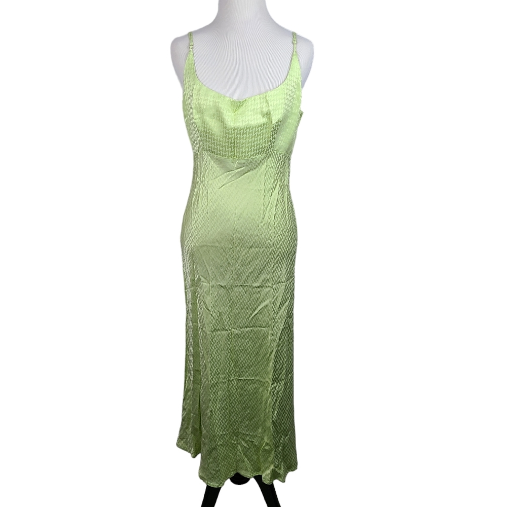 ASTR the Label Joan Satin Midi slip dress lime green women's med zipper closure